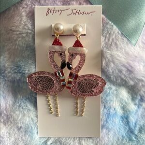 Betsey Johnson Pink Flamingo Earrings with Red and White Accents